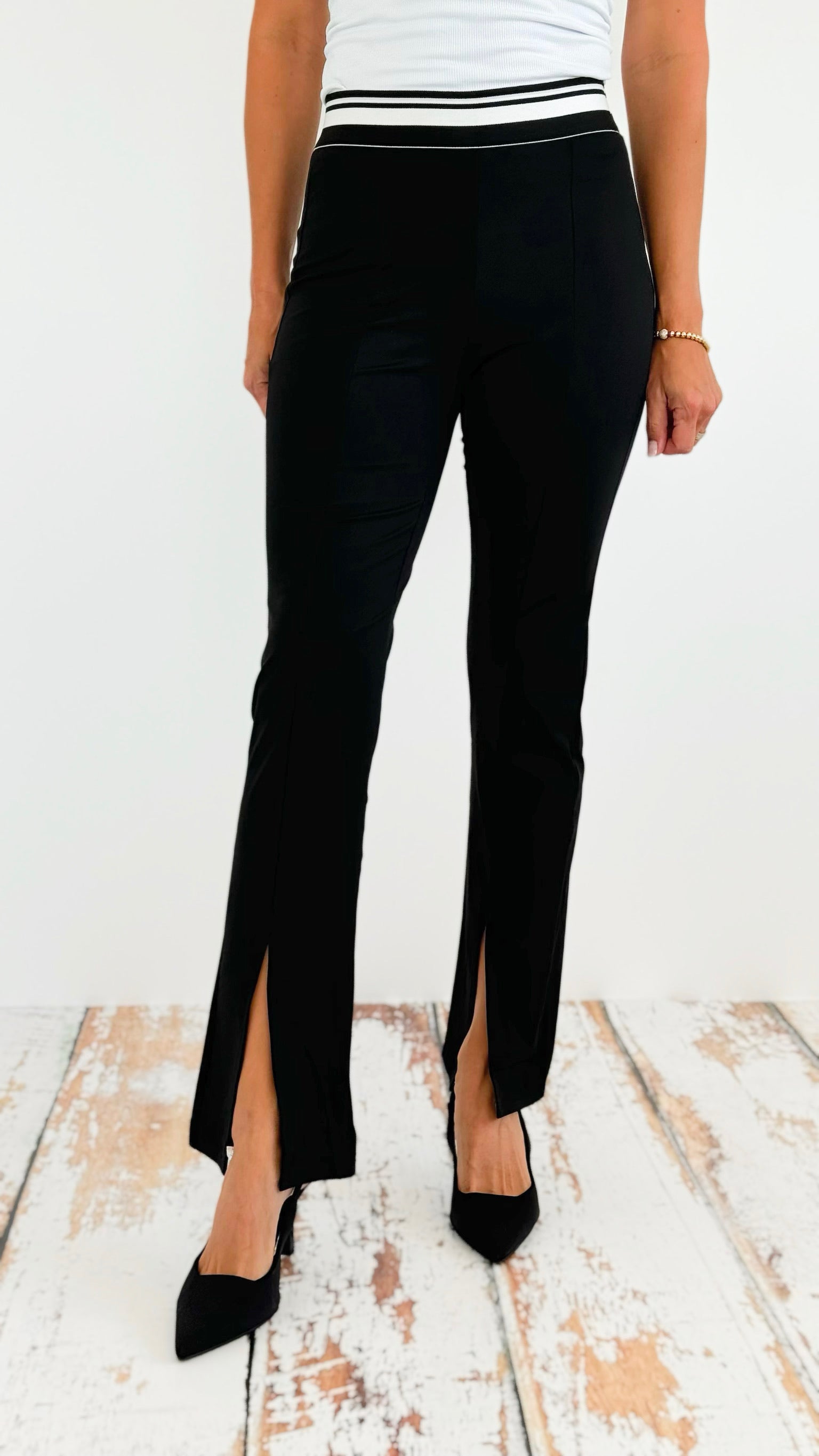 Contrast Band Front Slit Pants-170 Bottoms-Love Poem-Coastal Bloom Boutique, find the trendiest versions of the popular styles and looks Located in Indialantic, FL