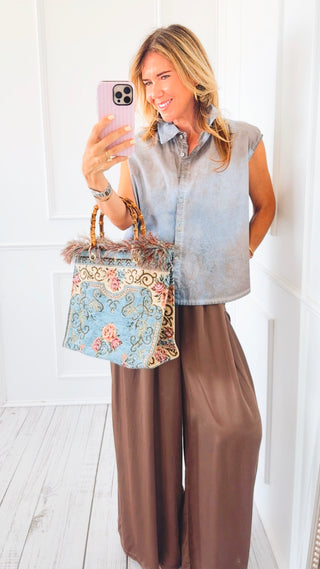 City Skies Sleeveless Italian Button Top