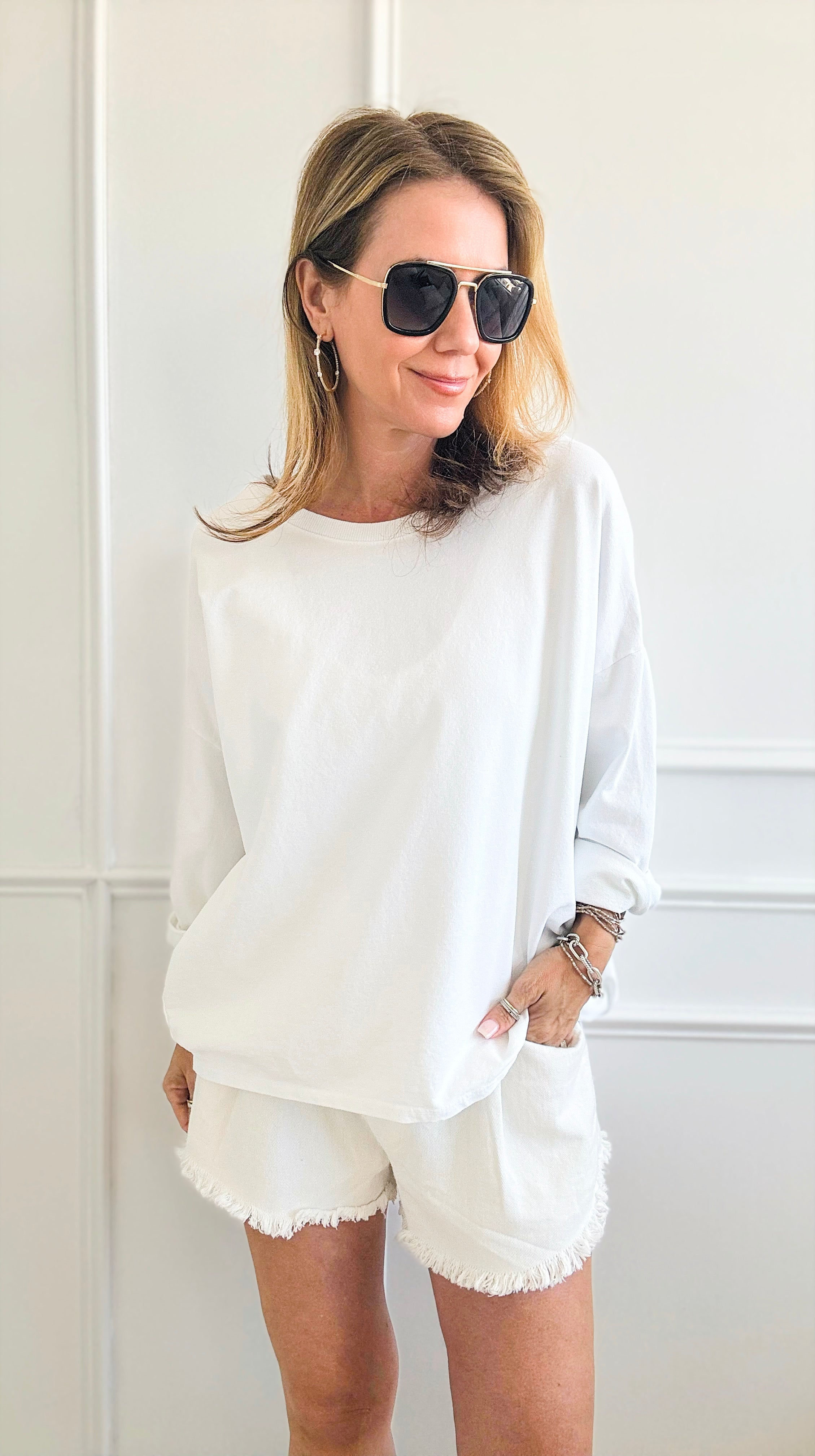 Upscale Comfort Italian Pullover - White-140 Sweaters-Italianissimo-Coastal Bloom Boutique, find the trendiest versions of the popular styles and looks Located in Indialantic, FL