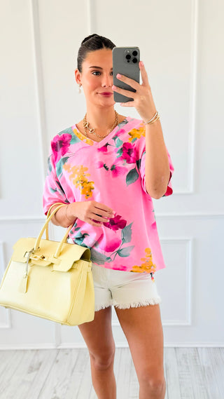 Petal Parade V-Neck Italian Top - Pink
