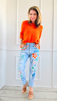 Blossom Brushwork Italian Denim Pant-190 Denim-Italianissimo-Coastal Bloom Boutique, find the trendiest versions of the popular styles and looks Located in Indialantic, FL