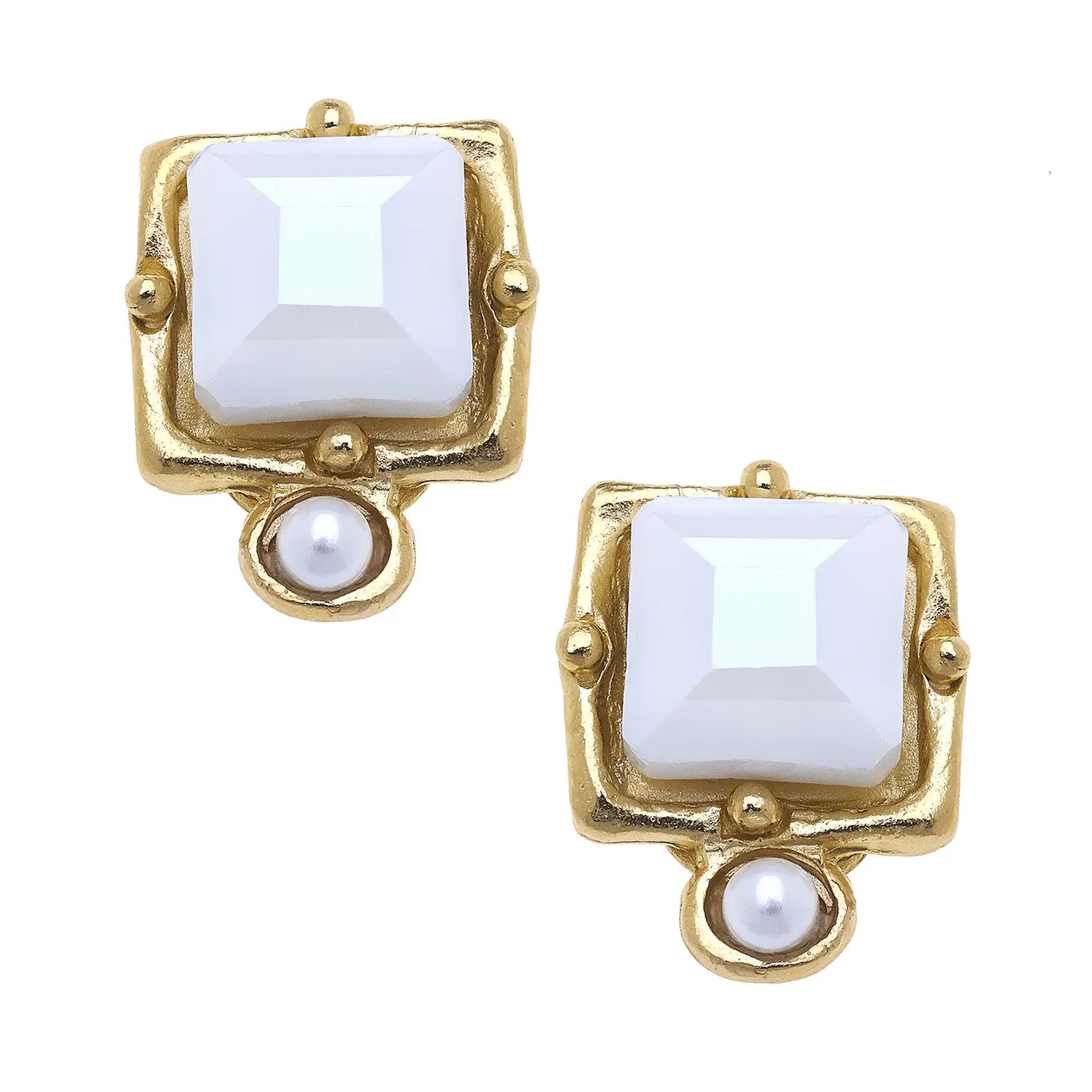 London White Crystal + Pearl Detail Studs - Susan Shaw-230 Jewelry-SUSAN SHAW-Coastal Bloom Boutique, find the trendiest versions of the popular styles and looks Located in Indialantic, FL
