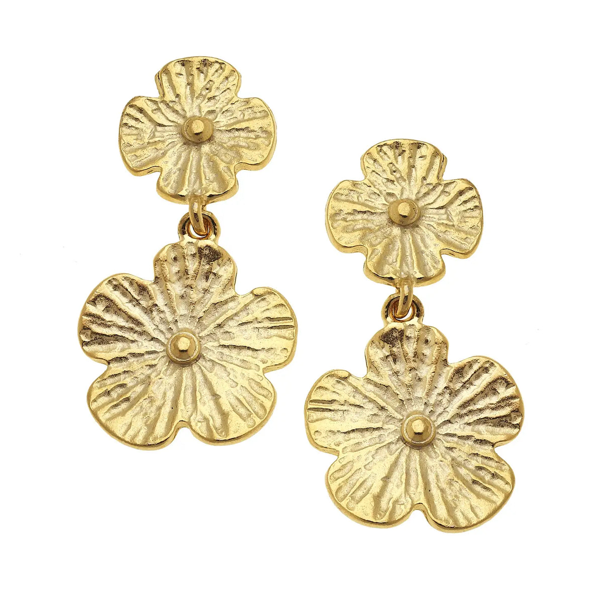 Gold Double Flower Earrings - Susan Shaw-230 Jewelry-SUSAN SHAW-Coastal Bloom Boutique, find the trendiest versions of the popular styles and looks Located in Indialantic, FL