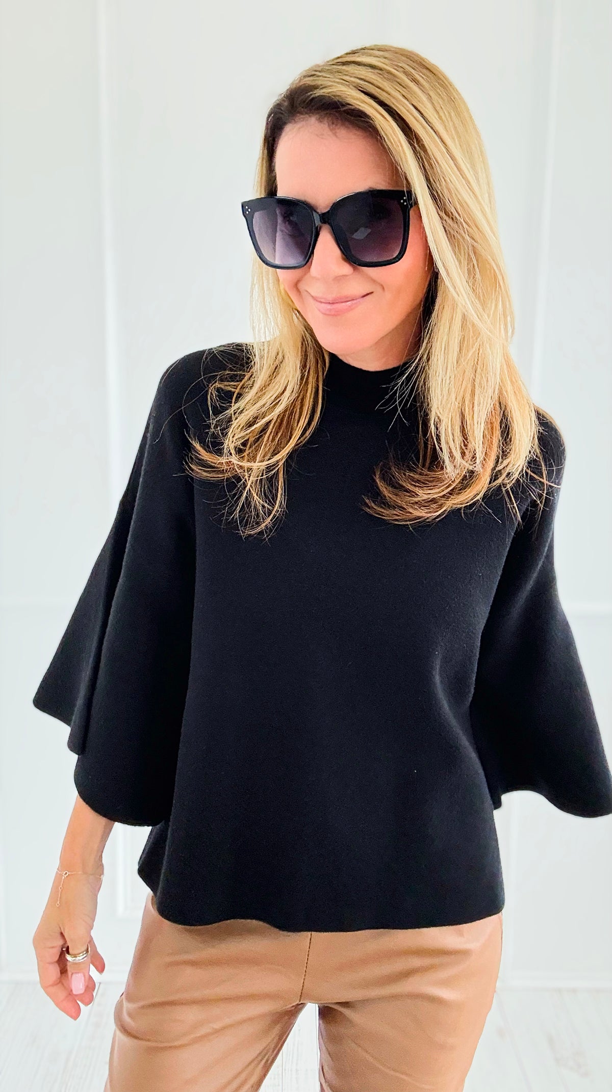 Bell Sleeve Sweater- Black-140 Sweaters-Zenana-Coastal Bloom Boutique, find the trendiest versions of the popular styles and looks Located in Indialantic, FL