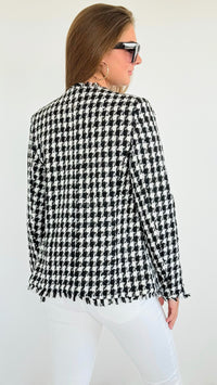 Houndstooth Tweed Blazer-160 Jackets-ROUSSEAU-Coastal Bloom Boutique, find the trendiest versions of the popular styles and looks Located in Indialantic, FL