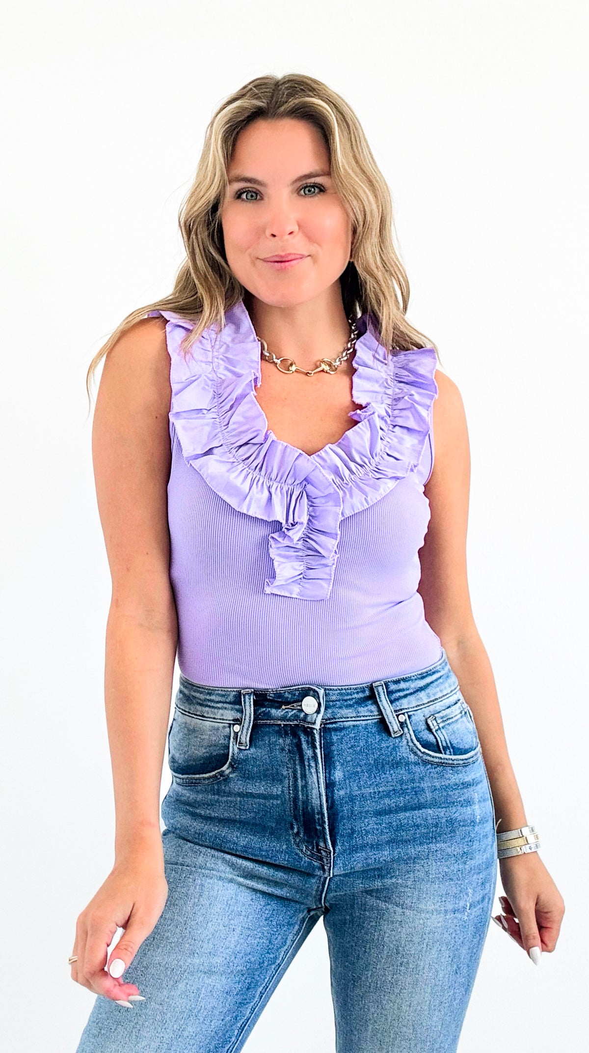 Positano Chic Ruffle Top - Lilac-100 Sleeveless Tops-V6-Coastal Bloom Boutique, find the trendiest versions of the popular styles and looks Located in Indialantic, FL