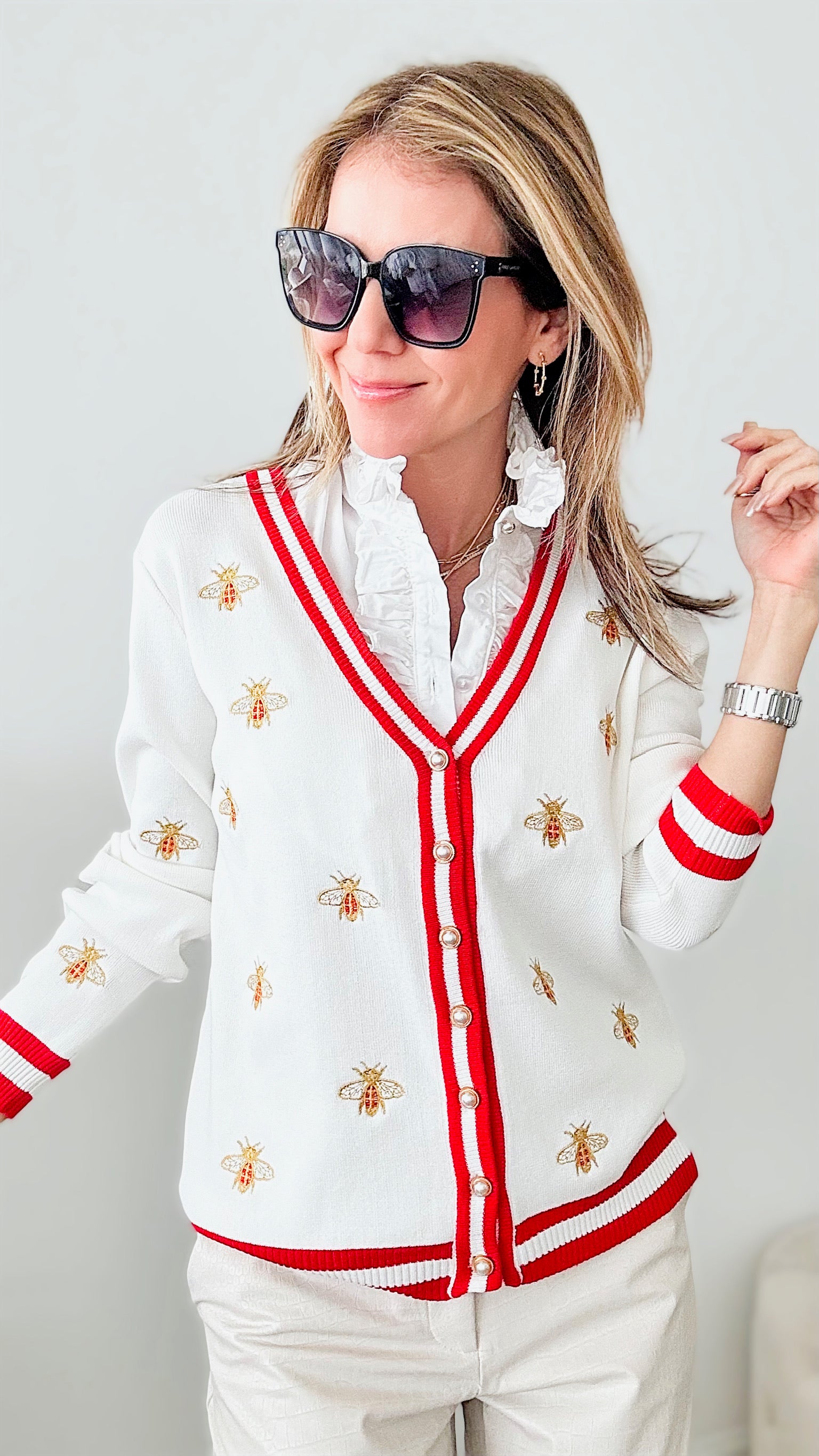 Here’s the Buzz Pearl Button Cardigan - White-150 Cardigan Layers-Chasing Bandits/ CEZELE-Coastal Bloom Boutique, find the trendiest versions of the popular styles and looks Located in Indialantic, FL