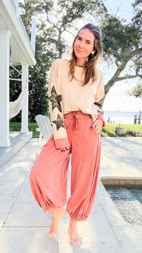 Cancel Plans Cuffed Pants- Washed Rust-170 Bottoms-ODDI-Coastal Bloom Boutique, find the trendiest versions of the popular styles and looks Located in Indialantic, FL