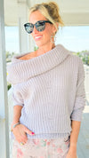Flirt Alert Knit Foldover Sweater-110 Long Sleeve Tops-Umgee-Coastal Bloom Boutique, find the trendiest versions of the popular styles and looks Located in Indialantic, FL