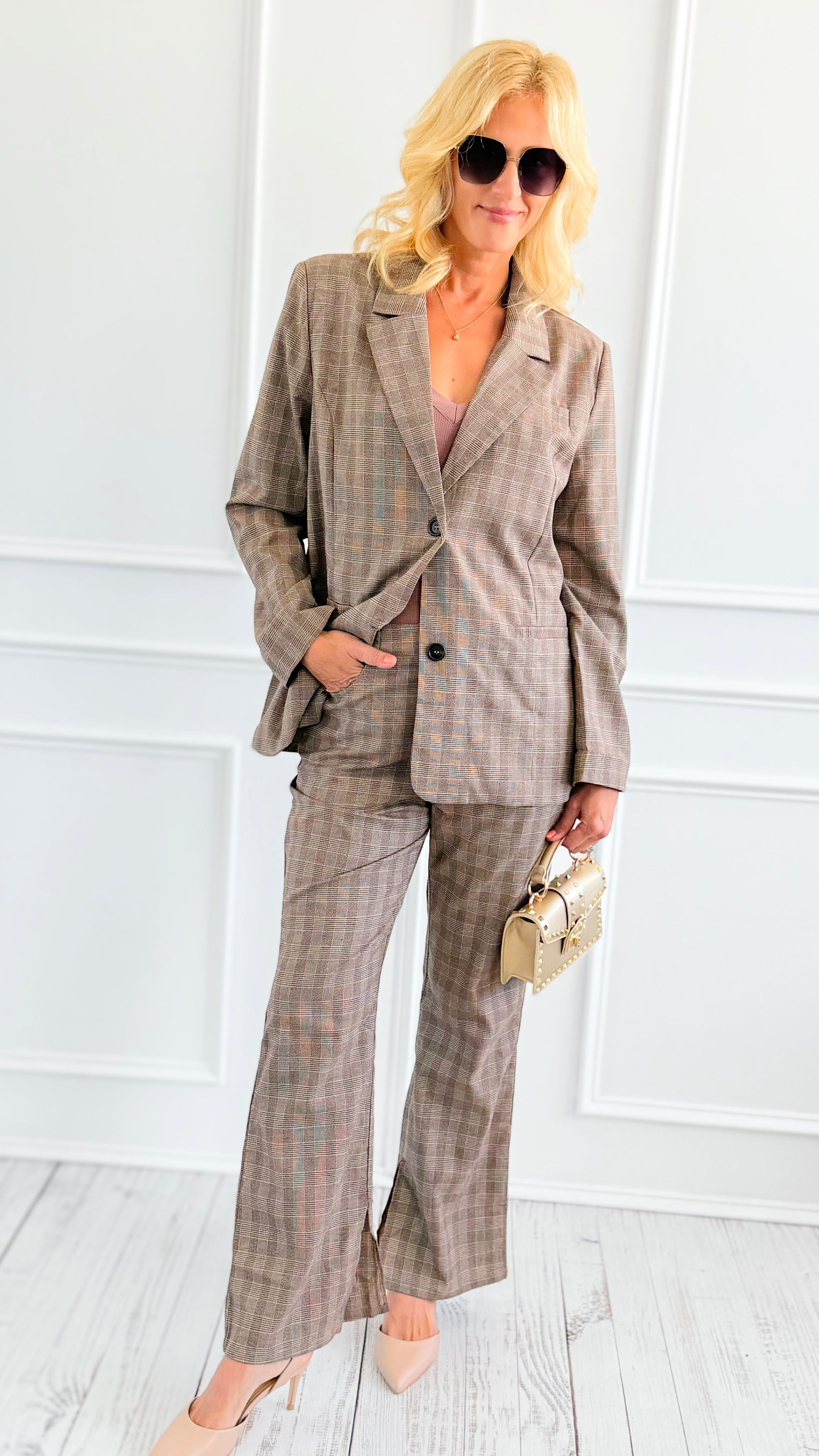Boardroom Muse Plaid Set-210 Loungewear/Sets-ROUSSEAU-Coastal Bloom Boutique, find the trendiest versions of the popular styles and looks Located in Indialantic, FL