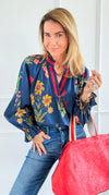 Floral Poetry Woven Top-110 Long Sleeve Tops-Umgee-Coastal Bloom Boutique, find the trendiest versions of the popular styles and looks Located in Indialantic, FL