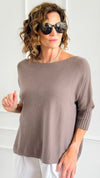 Break Free Round - Neck 3/4 Sleeve Italian Sweater Top - Dk Taupe-140 Sweaters-J.D. PRONTO MODA-Coastal Bloom Boutique, find the trendiest versions of the popular styles and looks Located in Indialantic, FL