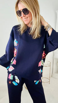 Pop of Color Navy Scuba Top-130 Long Sleeve Tops-Joh Apparel-Coastal Bloom Boutique, find the trendiest versions of the popular styles and looks Located in Indialantic, FL