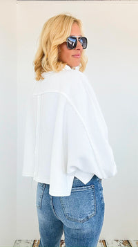 French Terry Buttoned Down Top - Off White-130 Long Sleeve Tops-BucketList-Coastal Bloom Boutique, find the trendiest versions of the popular styles and looks Located in Indialantic, FL