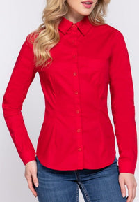 Long Sleeve Poplin Button Down Blouse- Red-130 Long sleeve top-Active Basic-Coastal Bloom Boutique, find the trendiest versions of the popular styles and looks Located in Indialantic, FL