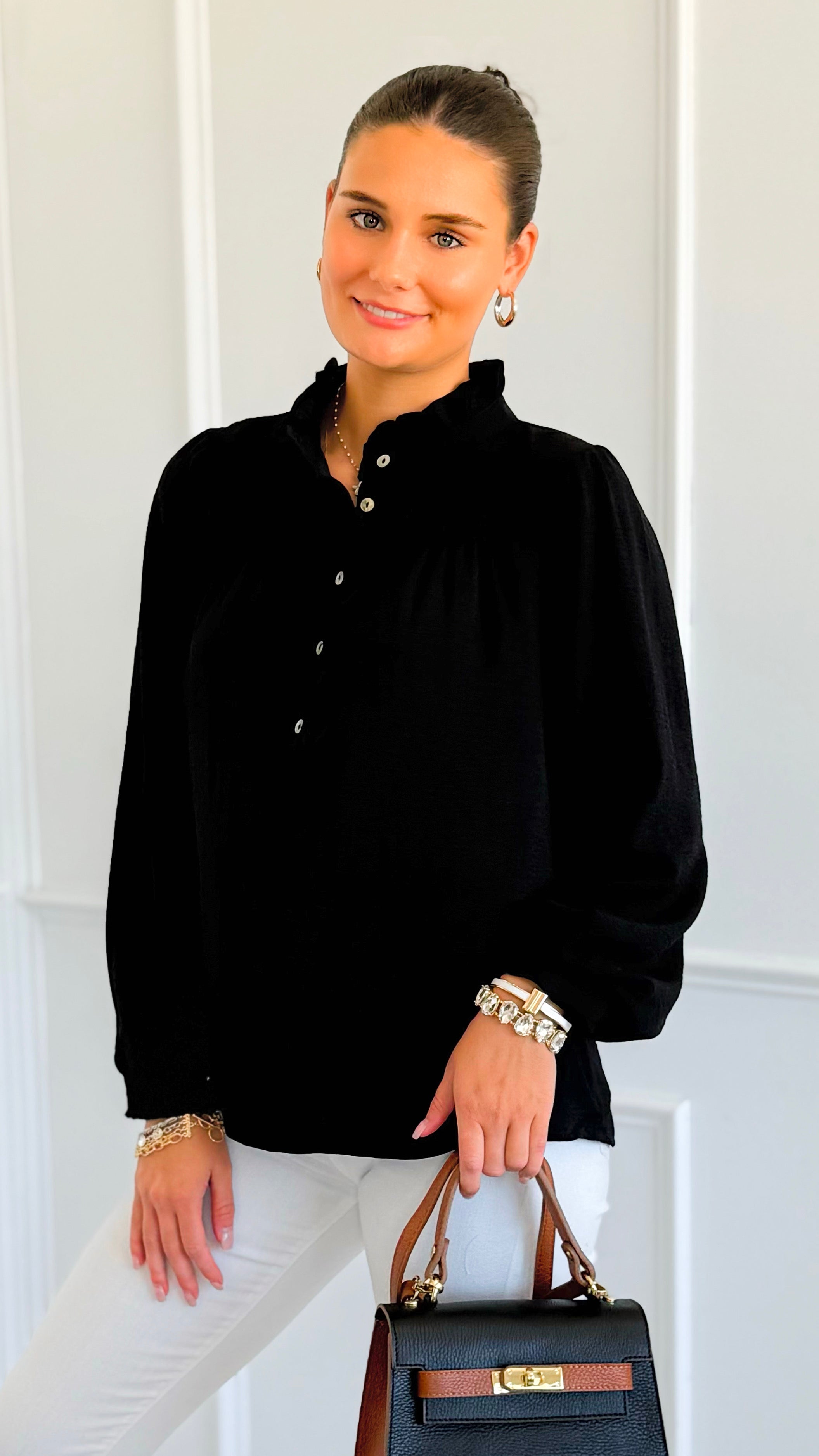 Victorian Muse Ruffle Top - Black-130 Long Sleeve Tops-JODIFL-Coastal Bloom Boutique, find the trendiest versions of the popular styles and looks Located in Indialantic, FL