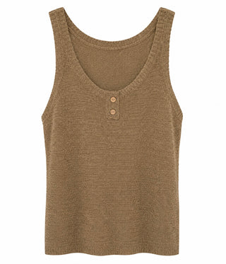 Button Front Sweater Tank Top - Mocha