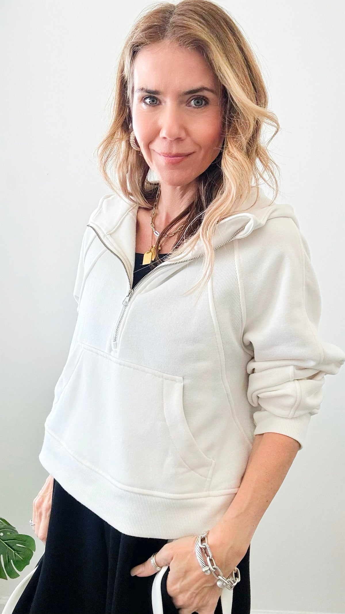 French Terry Cropper Hoodie Jacket - Ivory-130 Long Sleeve Tops-Rae Mode-Coastal Bloom Boutique, find the trendiest versions of the popular styles and looks Located in Indialantic, FL