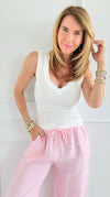 Plunge V-Neck Tank Top-Off White-110 Sleeve Tops-EC COLLECTION INC-Coastal Bloom Boutique, find the trendiest versions of the popular styles and looks Located in Indialantic, FL