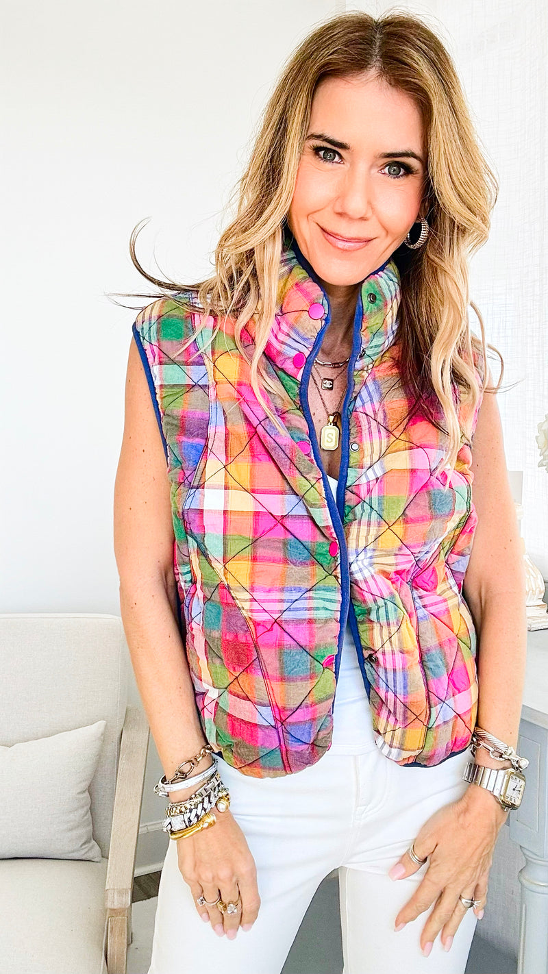 Playful Plaid Vintage Vest-150 Cardigans/Layers-BIBI-Coastal Bloom Boutique, find the trendiest versions of the popular styles and looks Located in Indialantic, FL