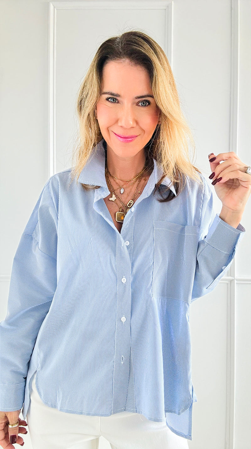 Breezy Mornings Button-Down Top - Light Blue-130 Long Sleeve Tops-Jodifl-Coastal Bloom Boutique, find the trendiest versions of the popular styles and looks Located in Indialantic, FL