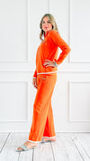 Luxe Trimmed Knit Statement Pocket Set - Orange-210 Loungewear/Sets-Chasing Bandits-Coastal Bloom Boutique, find the trendiest versions of the popular styles and looks Located in Indialantic, FL