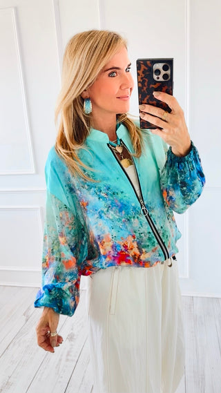 Painted Tide Italian Zip Up Jacket- Turquoise