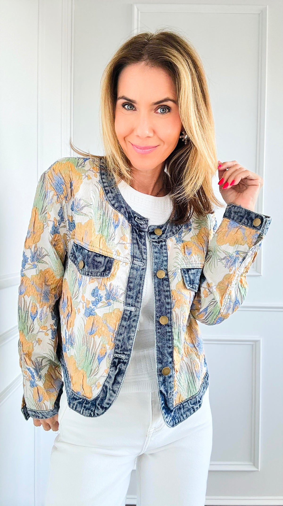 Floral Denim Contrast Jacket-160 Jackets-Anniewear-Coastal Bloom Boutique, find the trendiest versions of the popular styles and looks Located in Indialantic, FL