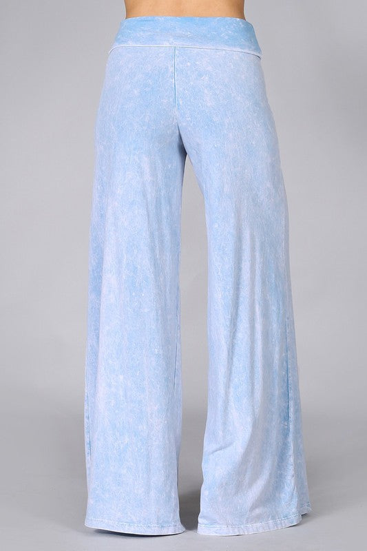 Mineral Wash Wide Leg Pants - Powder Blue-170 Bottoms-Chatoyant-Coastal Bloom Boutique, find the trendiest versions of the popular styles and looks Located in Indialantic, FL