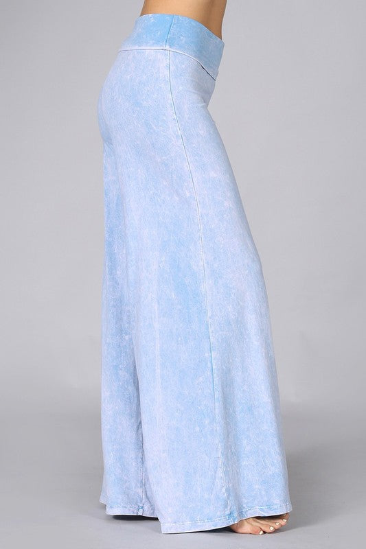 Mineral Wash Wide Leg Pants - Powder Blue-170 Bottoms-Chatoyant-Coastal Bloom Boutique, find the trendiest versions of the popular styles and looks Located in Indialantic, FL