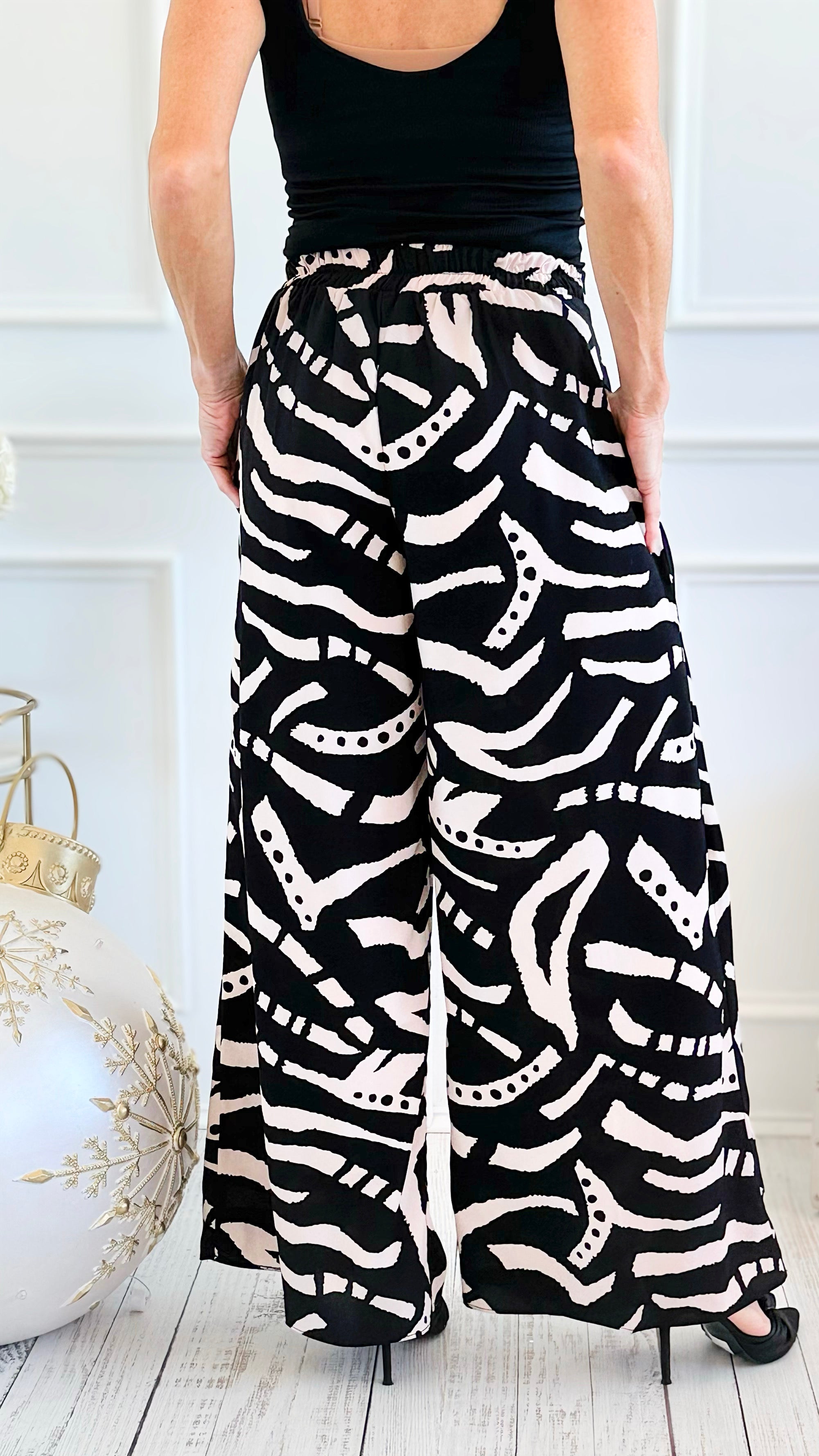 Midnight Muse Palazzo Pant - Black Cream Urb-100 Pants-spin usa-Coastal Bloom Boutique, find the trendiest versions of the popular styles and looks Located in Indialantic, FL