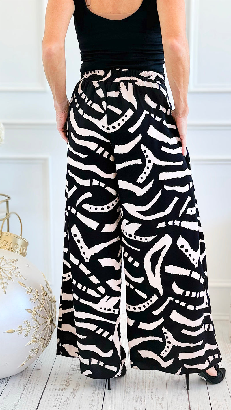Midnight Muse Palazzo Pant - Black Cream Urb-100 Pants-spin usa-Coastal Bloom Boutique, find the trendiest versions of the popular styles and looks Located in Indialantic, FL