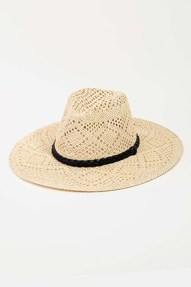 Loose Weave Braid Band Sun Hat - Ivory-260 Other Accessories-FAME ACCESSORIES-Coastal Bloom Boutique, find the trendiest versions of the popular styles and looks Located in Indialantic, FL