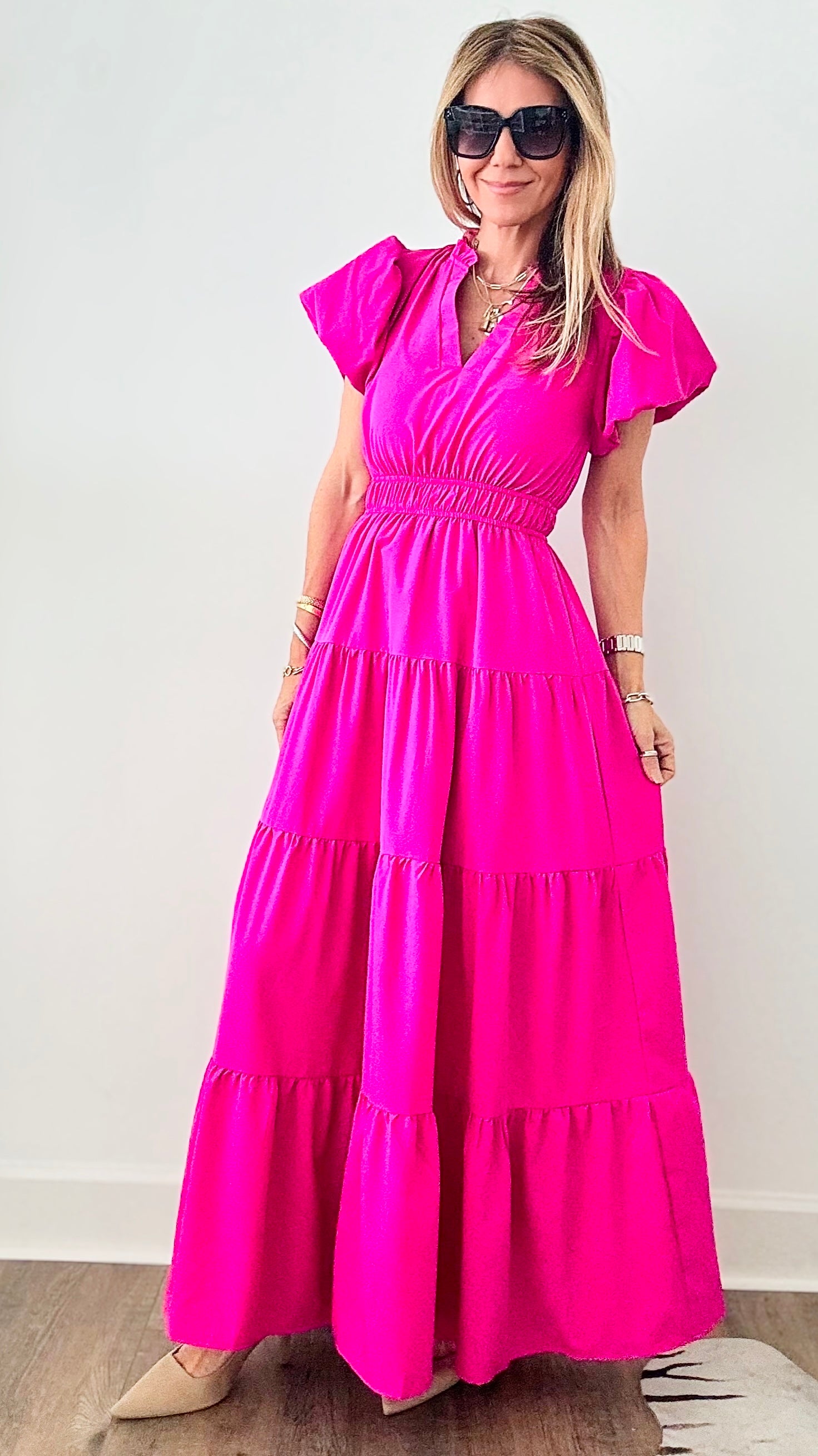 Valley Ruffle Maxi Dress - Fuchsia-200 Dresses/Jumpsuits/Rompers-entro-Coastal Bloom Boutique, find the trendiest versions of the popular styles and looks Located in Indialantic, FL