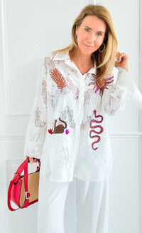 Lace Menagerie Italian Blouse- White-110 Long Sleeve Tops-TATTOO Z-Coastal Bloom Boutique, find the trendiest versions of the popular styles and looks Located in Indialantic, FL