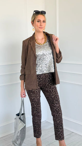 Plaid Leopard Slim Leg Pants