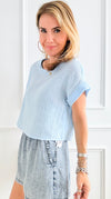 Textured Short Sleeve Top - Lightblue-110 Short Sleeve Tops-HYFVE-Coastal Bloom Boutique, find the trendiest versions of the popular styles and looks Located in Indialantic, FL