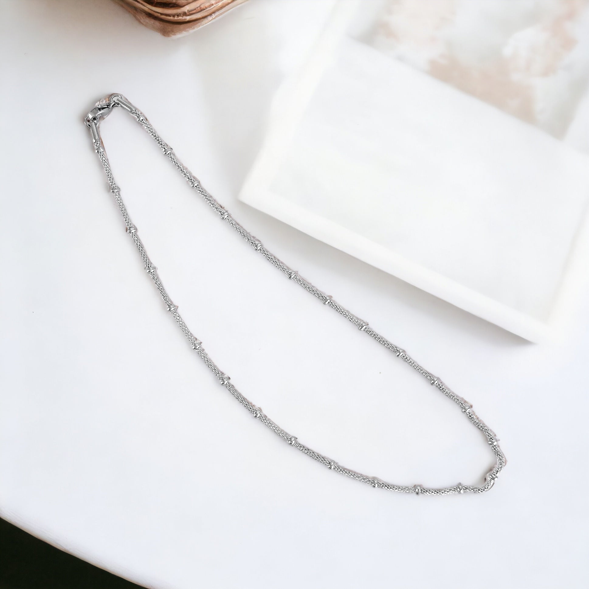 Stainless Steel Box Chain Bean Station Necklace-230 Jewelry-NYC-Coastal Bloom Boutique, find the trendiest versions of the popular styles and looks Located in Indialantic, FL