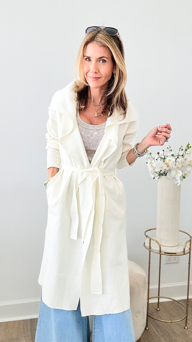 Ribbon Tied Coat - Cream-150 Cardigans/Layers-LOVE TREE-Coastal Bloom Boutique, find the trendiest versions of the popular styles and looks Located in Indialantic, FL