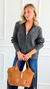 City Lines Ribbed Zip Cardigan - Black-150 Cardigans/Layers-Zenana-Coastal Bloom Boutique, find the trendiest versions of the popular styles and looks Located in Indialantic, FL