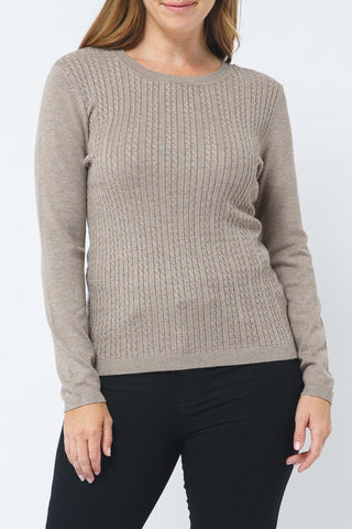 Cable Knit Crew Neck Sweater - Camel