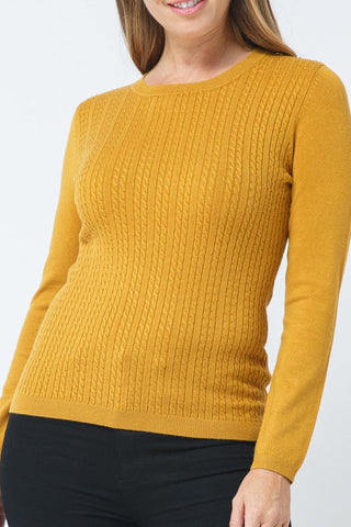 Cable Knit Crew Neck Sweater - Mustard