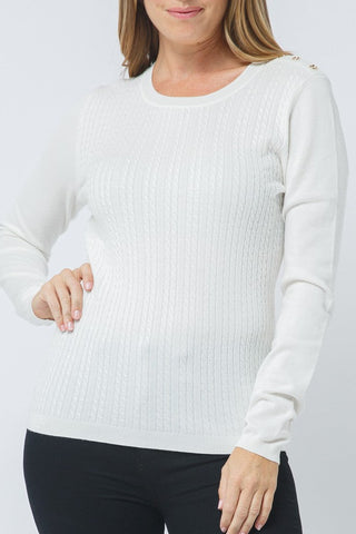 Cable Knit Crew Neck Sweater - Ivory