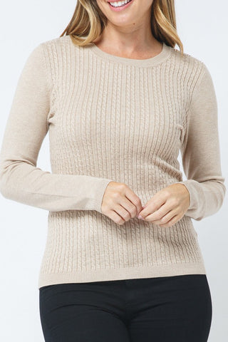 Cable Knit Crew Neck Sweater - Khaki