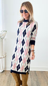 Twiggy Argyle Sweater Tunic Dress-200 dresses/jumpsuits/rompers-JOH APPAREL-Coastal Bloom Boutique, find the trendiest versions of the popular styles and looks Located in Indialantic, FL
