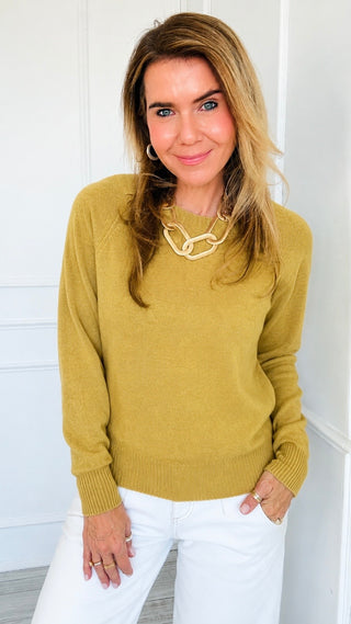 Fine Knit Crewneck Long Sleeve Top - Mustard