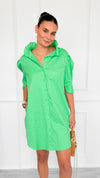 Callie Ruffle Puff Sleeve Jacquard Shirt Dress-Green Apple-200 Dresses/Jumpsuits/Rompers-Adrienne-Coastal Bloom Boutique, find the trendiest versions of the popular styles and looks Located in Indialantic, FL