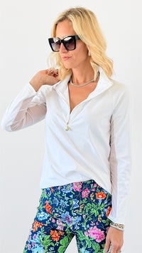 Effortlessly Active Zip-Up Top - White-130 Long Sleeve Tops-ARYEH-Coastal Bloom Boutique, find the trendiest versions of the popular styles and looks Located in Indialantic, FL