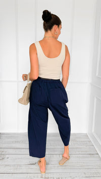 Wrapped Intention Belted Italian Pants- Navy-100 Pants-Italianissimo-Coastal Bloom Boutique, find the trendiest versions of the popular styles and looks Located in Indialantic, FL