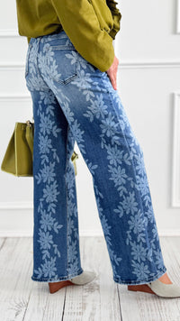 Floral Wide-Leg Denim Pants-170 Bottoms-Anniewear-Coastal Bloom Boutique, find the trendiest versions of the popular styles and looks Located in Indialantic, FL